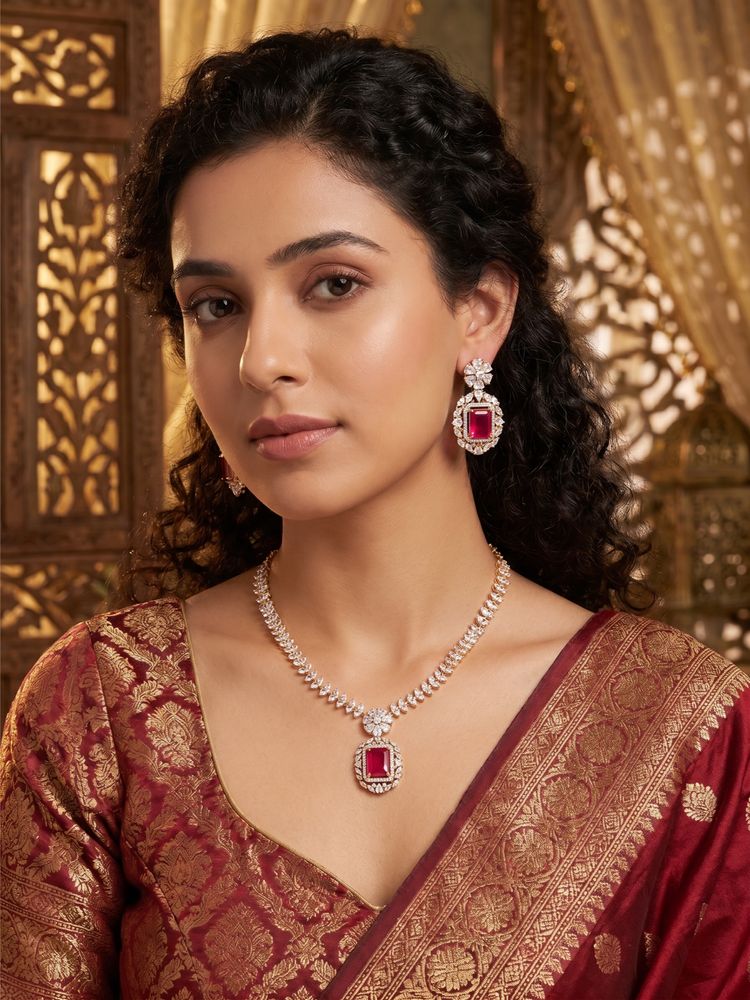 Nuyug Ruby Glow American Diamond Jewellery Set-picture-27
