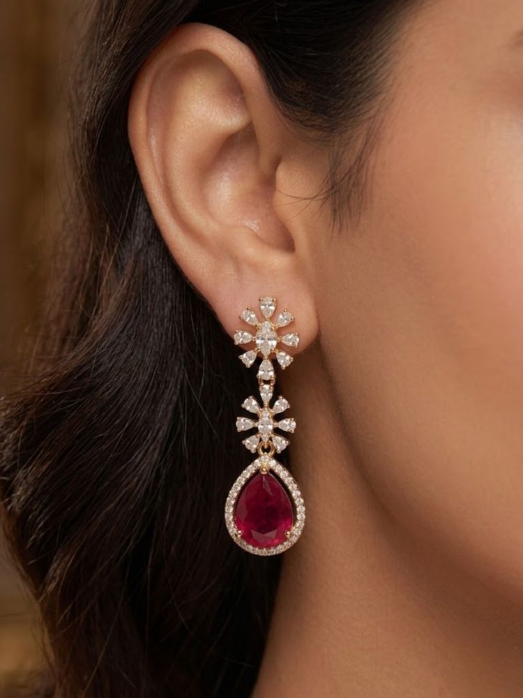 Nuyug Crimson Bloom American Diamond Jewellery Set-picture-12