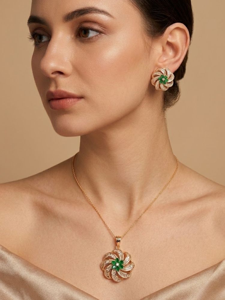 Nuyug Emerald American Diamond Solis Jewellery Set-picture-35