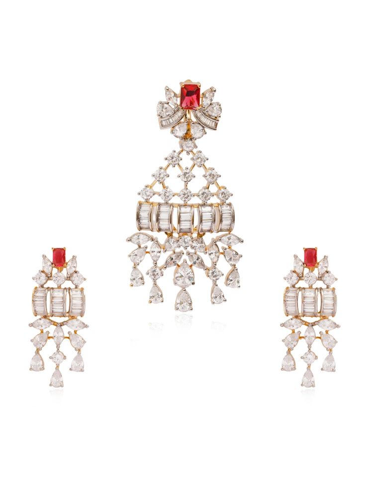 Nuyug American Diamond Ruby Cascade Jewellery set-picture-42