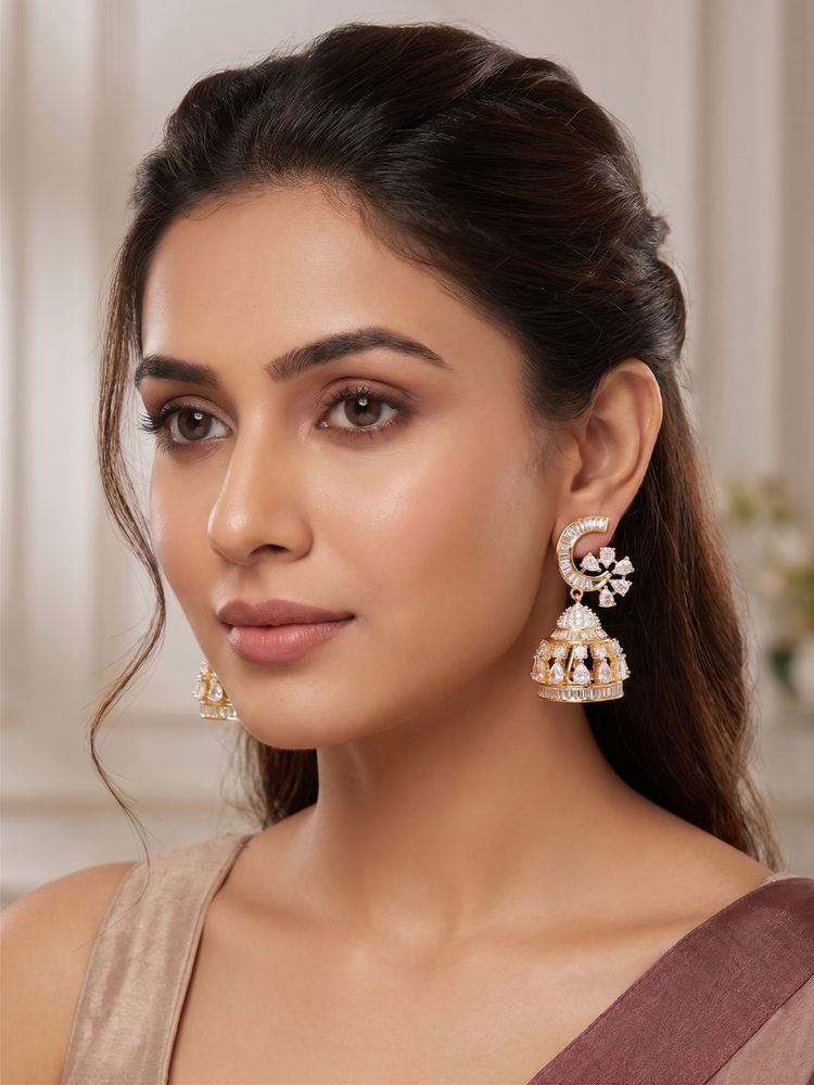 Nuyug Crescent American Diamond Jhumka Earrings-picture-24