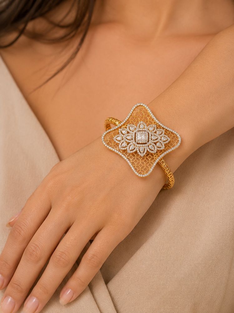 Nuyug Floral American Diamond Cuff Bracelet (2.5)-picture-25