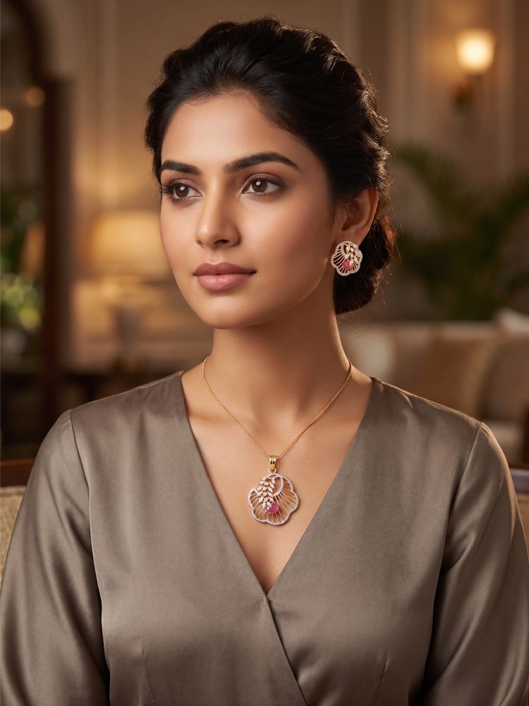 Nuyug Celestia Ruby American Diamond Jewellery Set-picture-15
