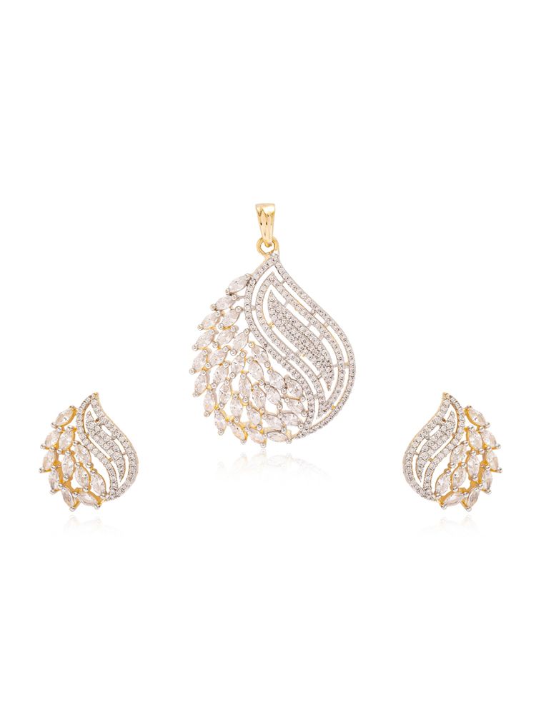 Nuyug Wing Cascade American Diamond Pendance Set-picture-17
