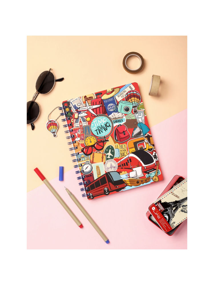 Doodle Collection B5 Hardcover Wiro Notebook,160 RuledPages,80gsm,100+Stickers- Around the World-image-48