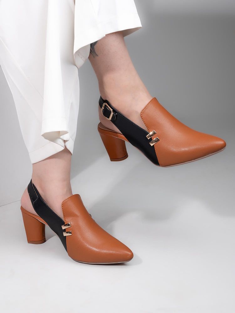 Alberto Torresi Women’s Tan and Black Slingback Block Sandals Heels-image-14