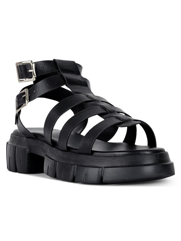 London Rag Women Faux Leather Sandals - Black-image-3