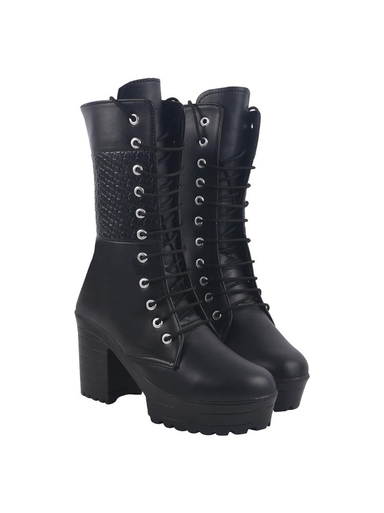 Shoetopia Women Black Combat Boots-picture-25