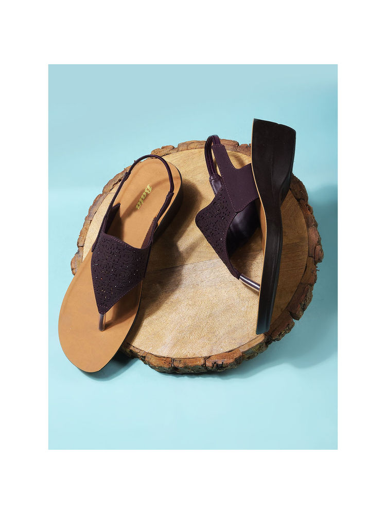 Bata Wine Stylish Wedge Sandals for Women-image-9