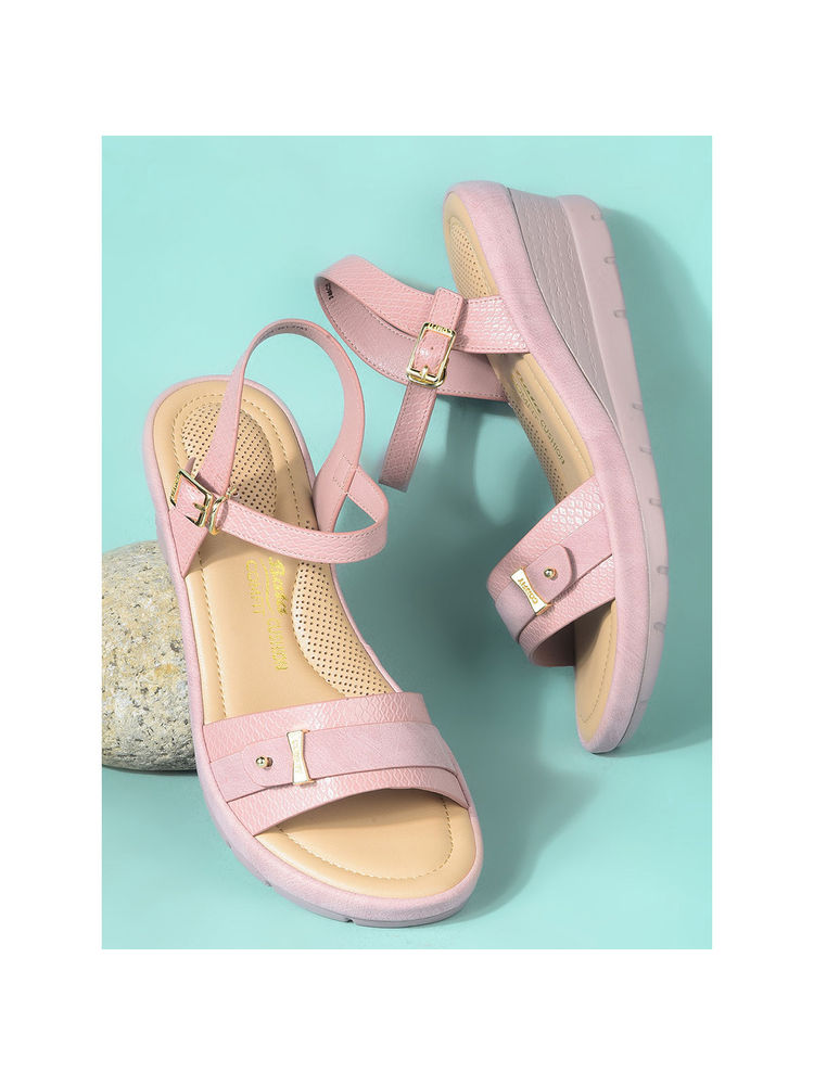 Bata Pink Stylish Wedge Sandals for Women-image-5
