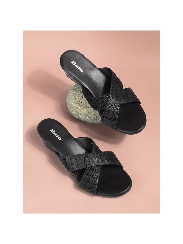 Bata Black Stylish Wedge Heels for Women