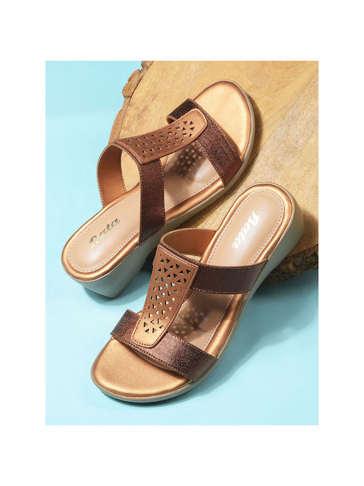 Bata Beige Stylish Wedge Heels for Women-image-8