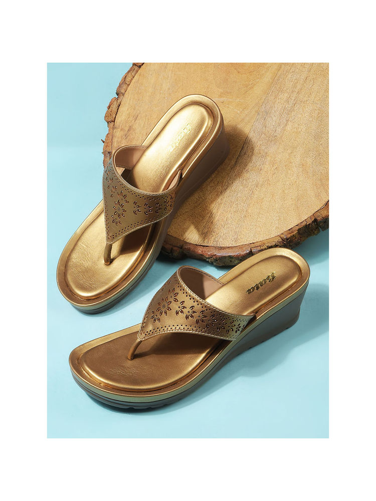 Bata Gold Stylish Wedges Heels for Women-picture-18