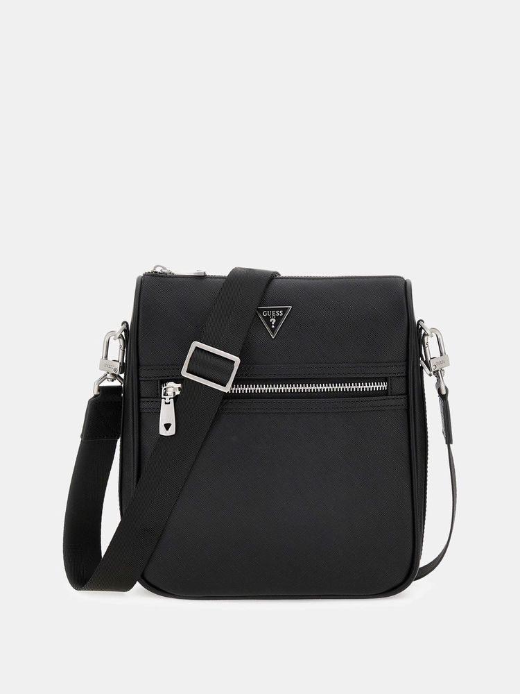 guess fashion Guess Black Polyurethane Solid Men Sling Bag With Detachable Strap-picture-25
