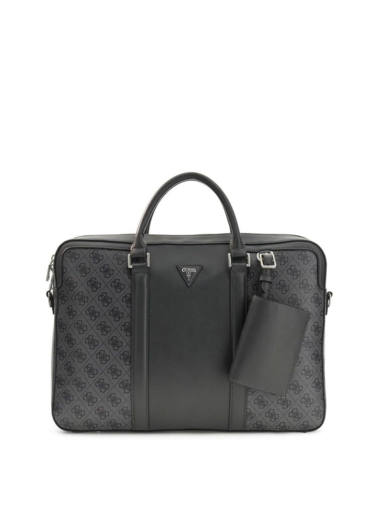 Guess Black Polyurethane Printed Women Laptop Bag With Detachable Strap-image-47