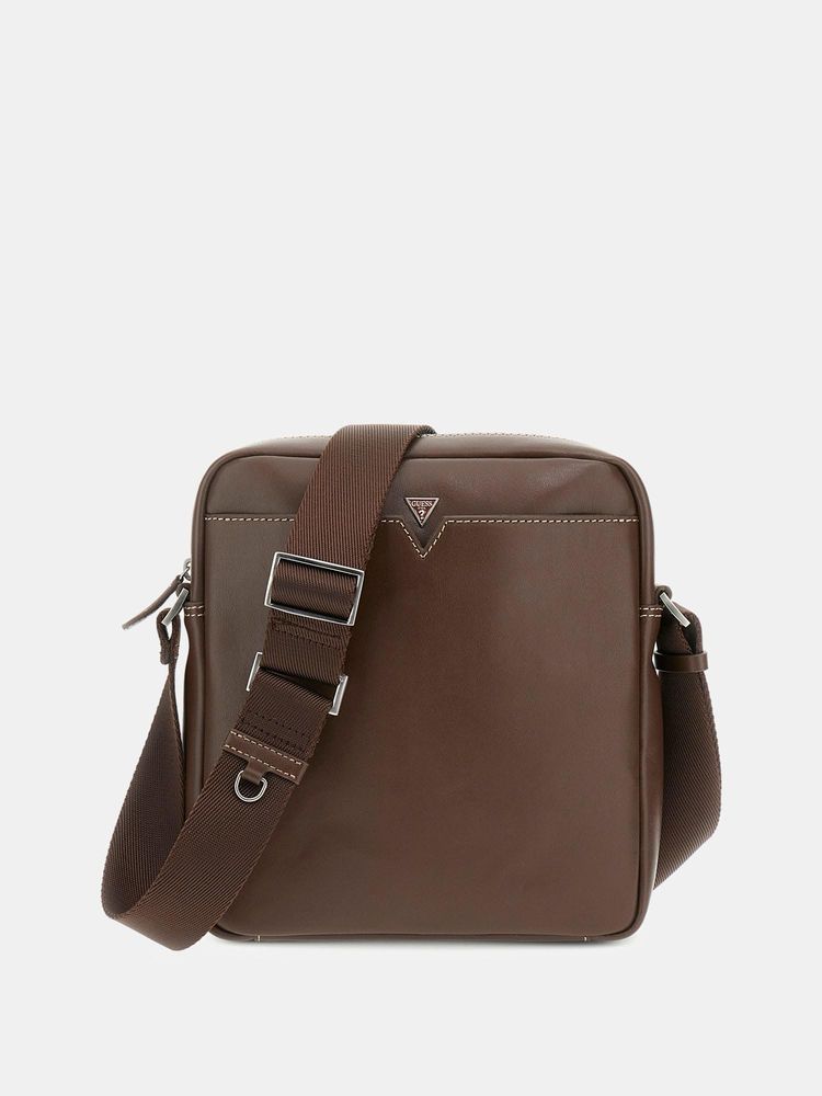Guess Brown Leather Solid Men Sling Bag-image-19