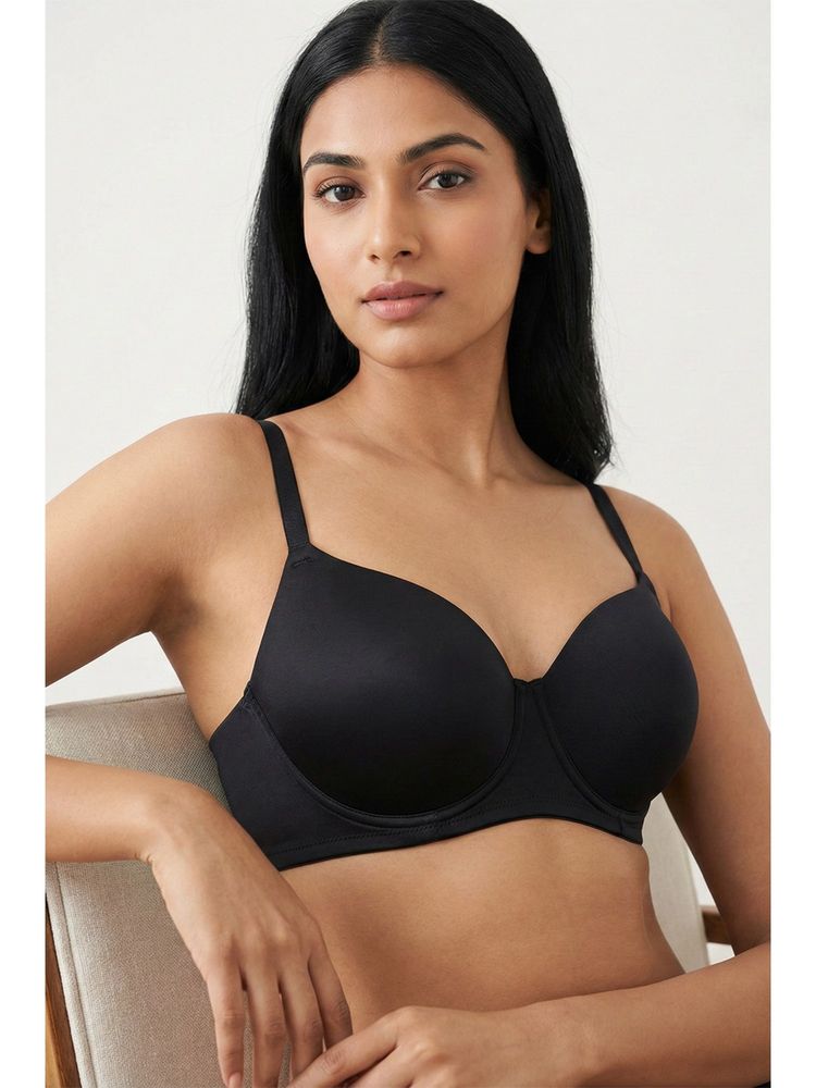 Zivame Soft And Sheen Padded Non Wired 3/4Th Coverage T-Shirt Bra - Black-picture-14