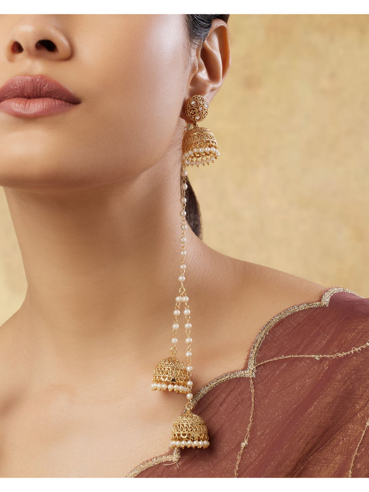 Indinoor White Rivani Temple Jhumka Earrings-picture-31