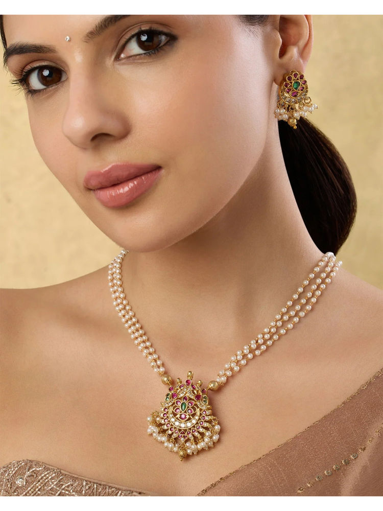 Indinoor Multi-Color Venyara Temple Necklace with Earrings-picture-22