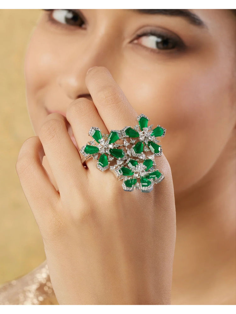 Indinoor Green Avrini Zircon Statement Ring-image-35