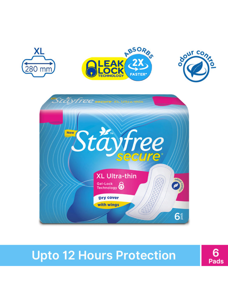 Stayfree Secure Extra Large Ultra Thin Sanitary Pads with Dry Cover & Wings - XL - Pack of 6-image-45