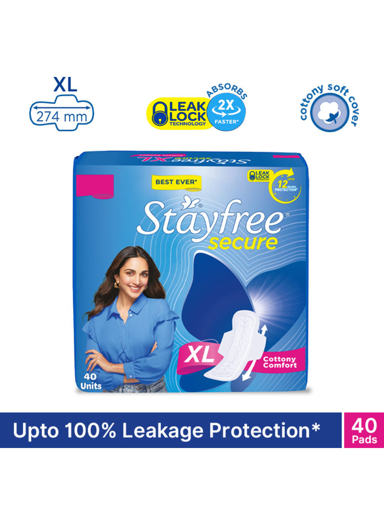 Stayfree Secure Extra Large Sanitary Pads with Cottony Soft Cover - XL - Pack of 40