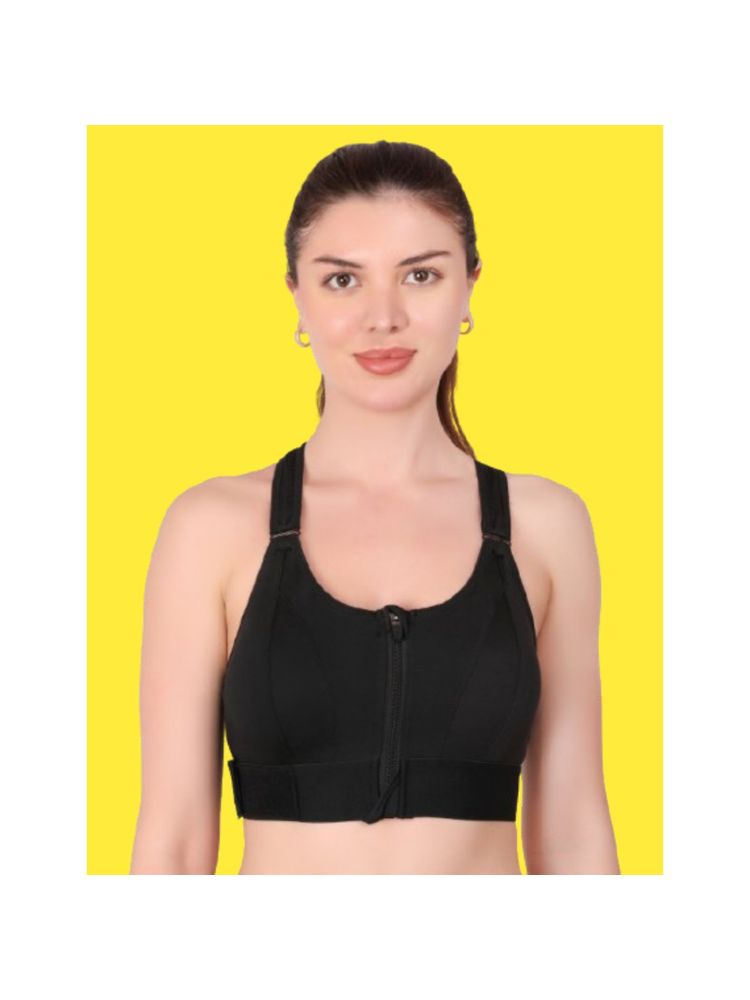 BRACHY Black Women High Impact Front Zip Full Coverage Cross Back Sports Bra.-picture-32