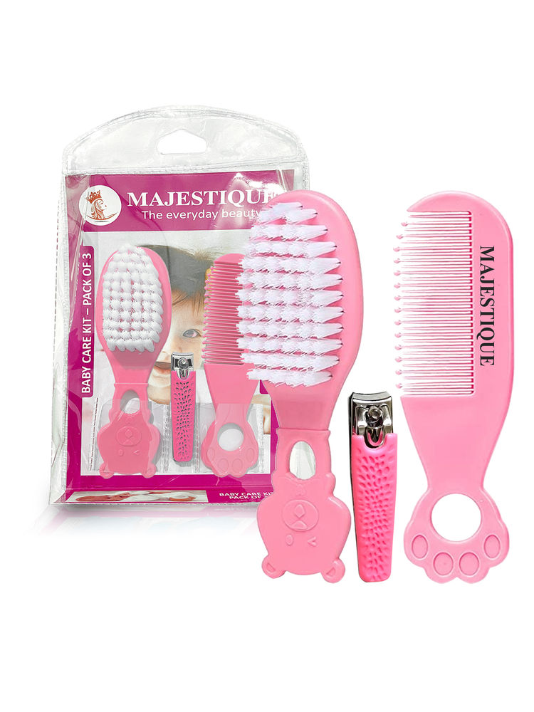 Majestique Baby Grooming Set 3Pcs - Brush, Comb And Nail Cutter - Color May Vary