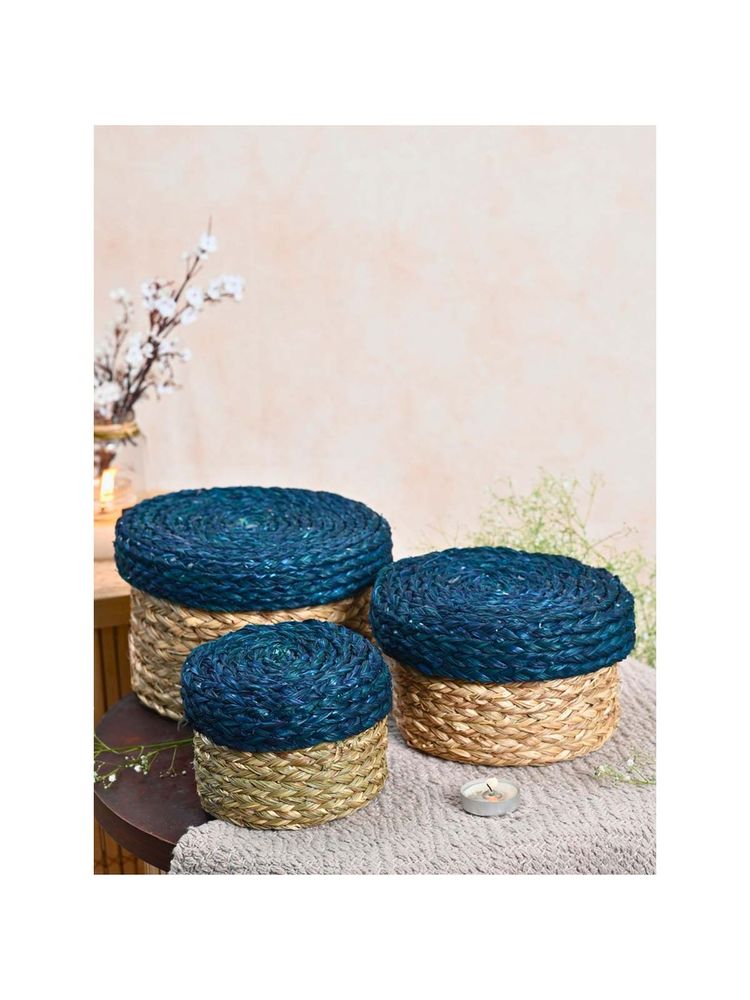 KADAM HAAT Handmade Sabai Gift Box- Indigo Set of 3-picture-15