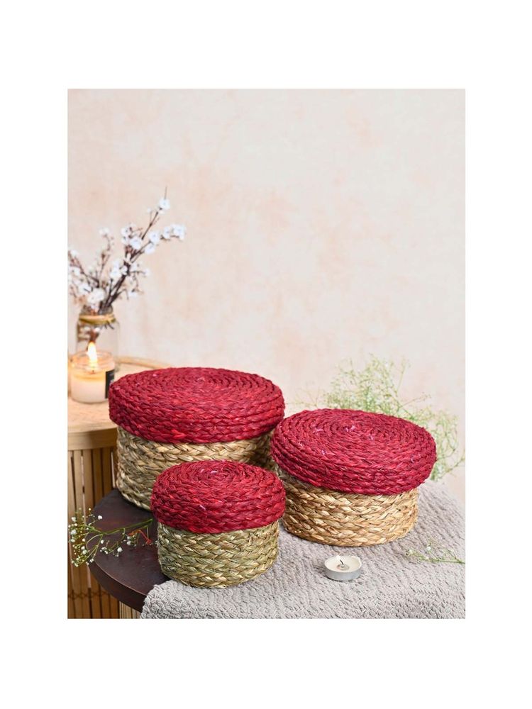 KADAM HAAT Handmade Sabai Gift Box- Red Set of 3-picture-12