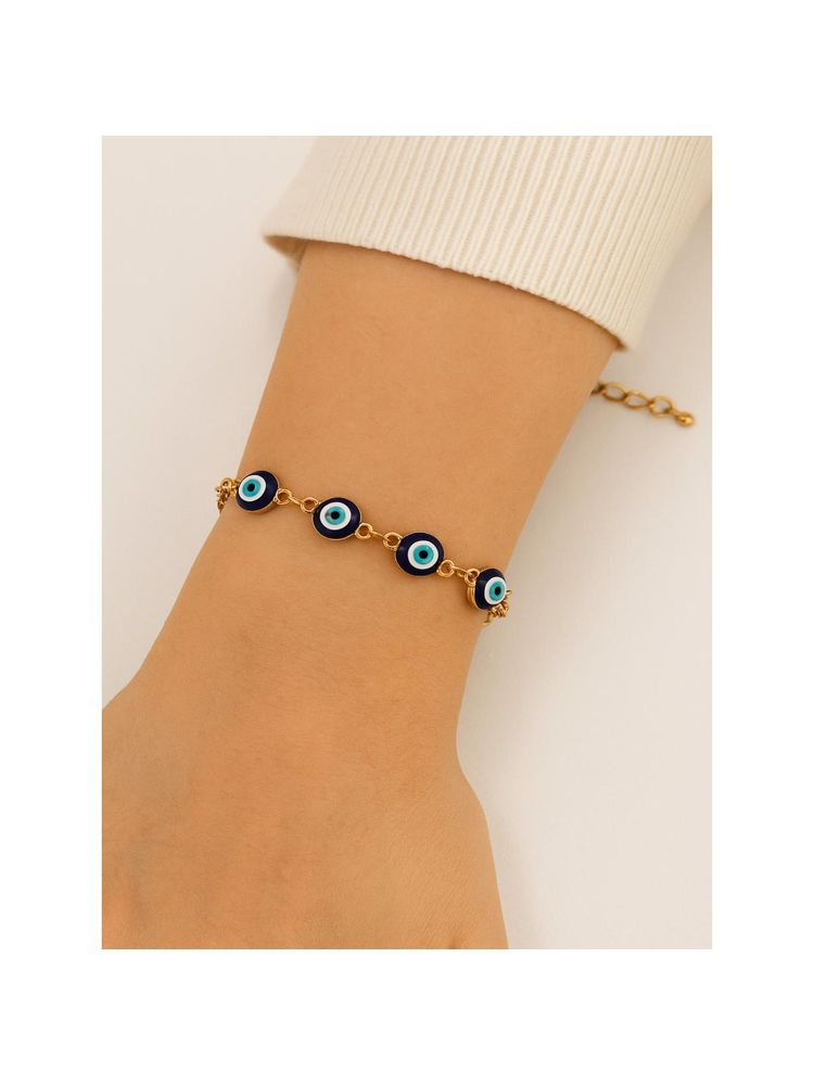 Jewelz Gold-Plated Evil Eye Bracelet with Blue Enamel Charms-picture-16