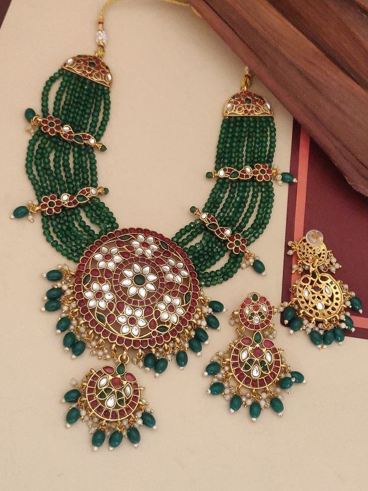 Abdesigns Multi-Color Elegant Gold Plated Colored Stone Necklace with Earrings-image-32