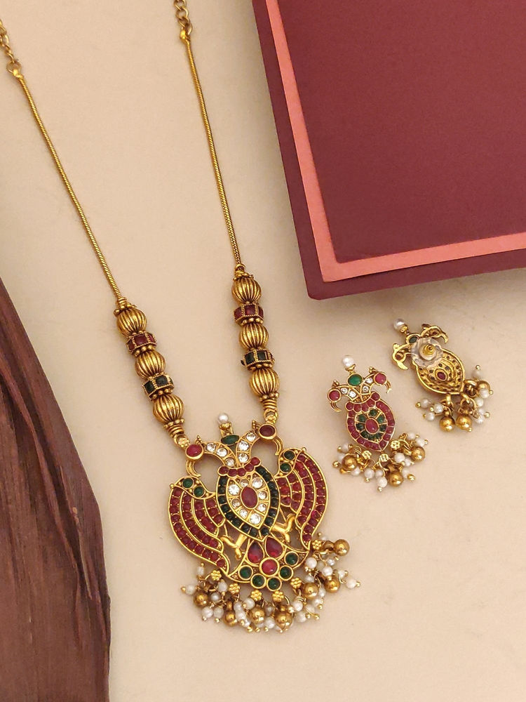 Abdesigns Multi-Color Elegant Gold Plated Colored Stone Necklace with Earrings-image-23