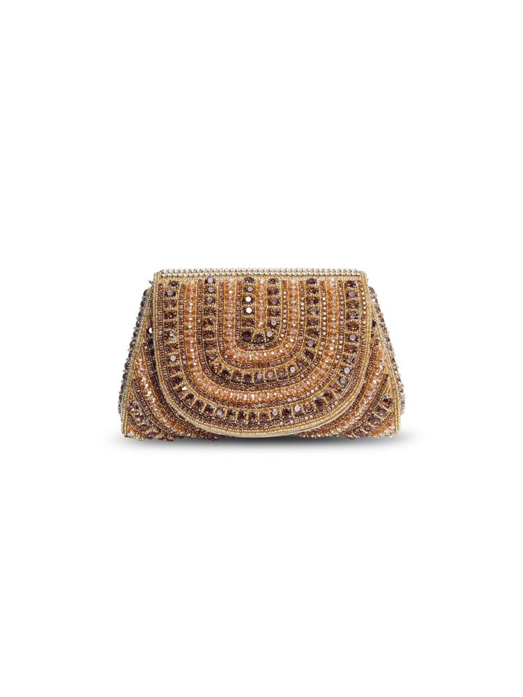 THE TAN CLAN Gold Embellished Clutch with Detachable Handle