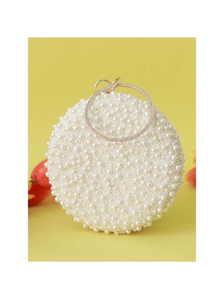 THE TAN CLAN White Pearl Clutch with Detachable Chain Strap-image-28