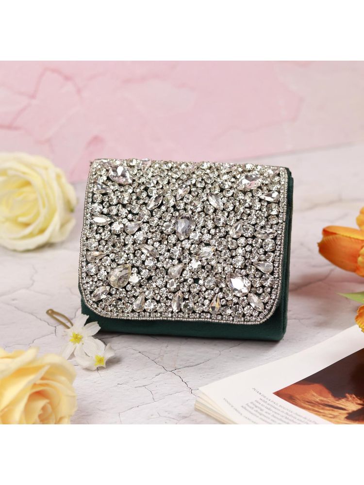 THE TAN CLAN Green Embellished Clutch Bag with Detachable Handle-image-29