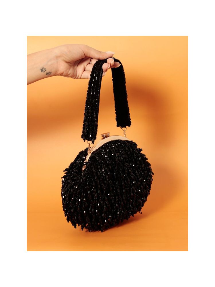 THE TAN CLAN Black Embellished Clutch with Detachable Handle-image-16