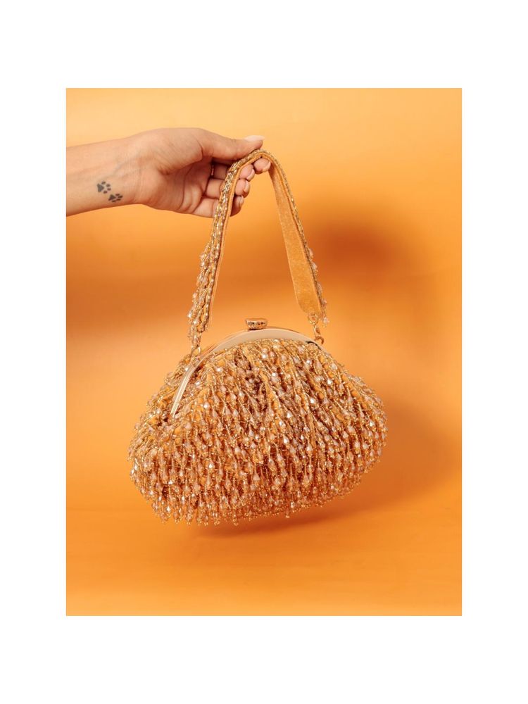 THE TAN CLAN Gold Embellished Clutch with Detachable Handle-image-23