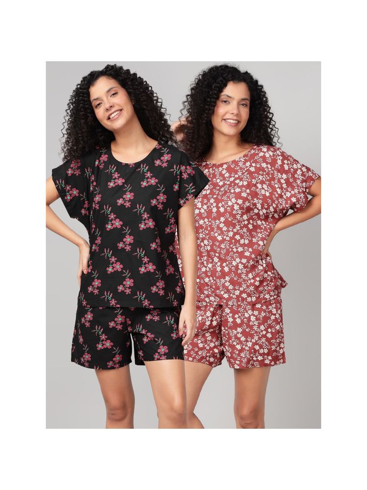 Clovia Rayon Printed Top And Shorts Multi-Color (Pack of 2)-image-7