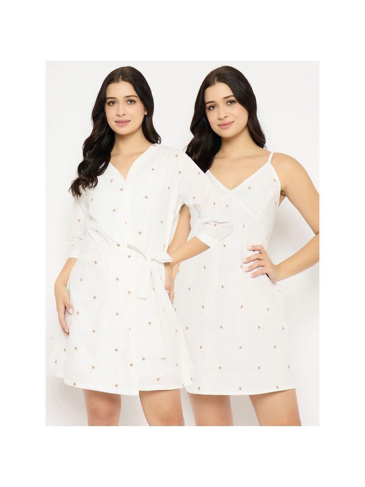 Clovia Cotton Printed Short Night Dress And Robe (Set of 2)-image-32