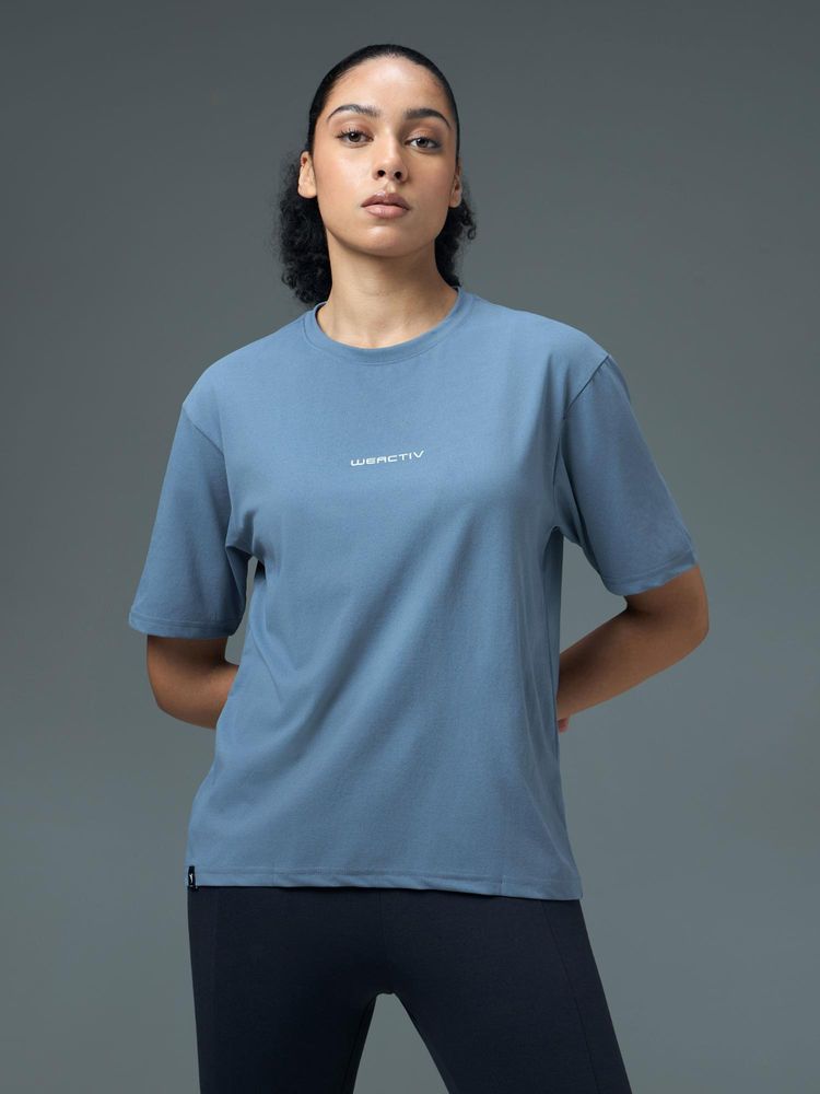 Technosport Women Blue Solid Boxy Fit Round Neck Sports T-Shirt with Cotflex-picture-20