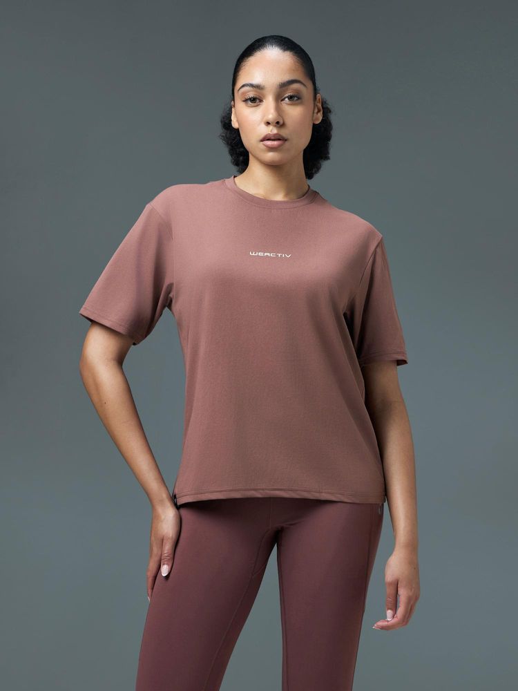 Technosport Women Brown Solid Boxy Fit Round Neck Sports T-Shirt with Cotflex-picture-16