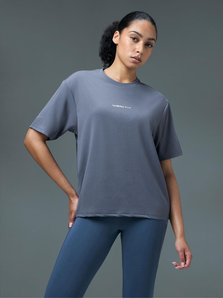 Technosport Women Blue Solid Boxy Fit Round Neck Sports T-Shirt with Cotflex-picture-27