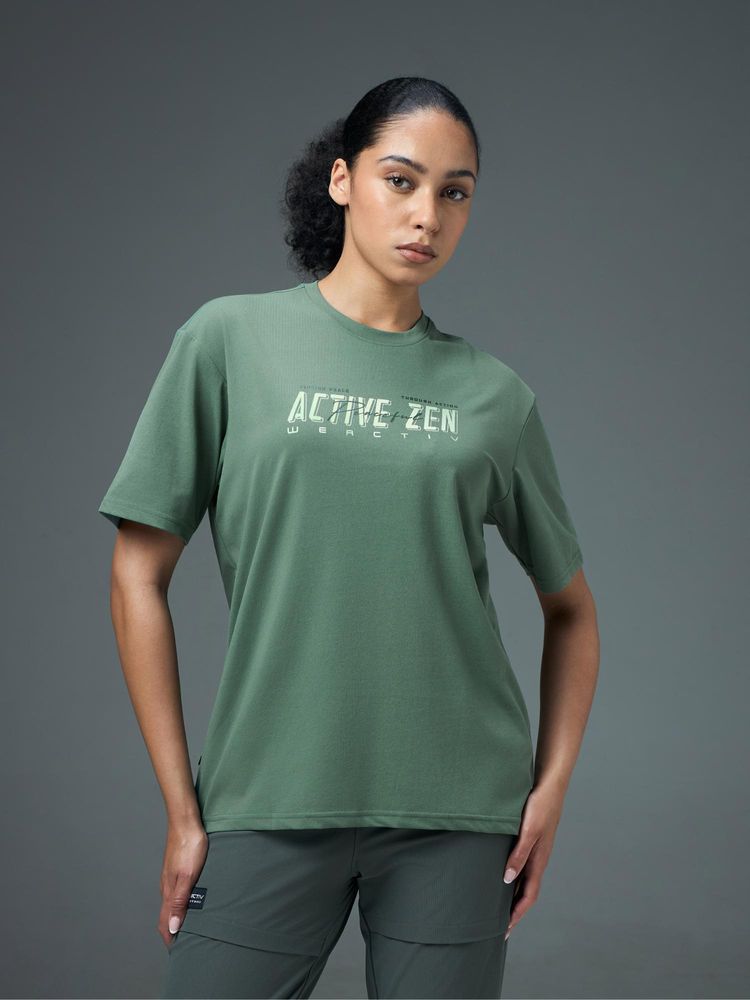 Technosport Women Green Typography Round Neck T-Shirt-picture-15