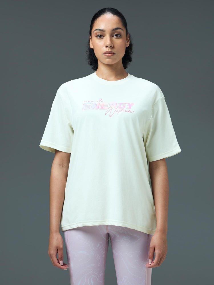 Technosport Women Off White Round Neck Typography T-Shirt-image-0