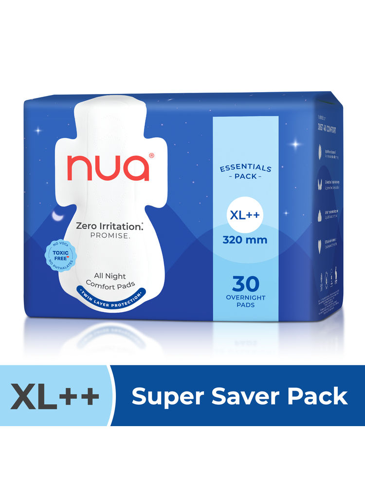Nua All Night Comfort Sanitary Pads - Pack of 30 (XL++ 320mm)