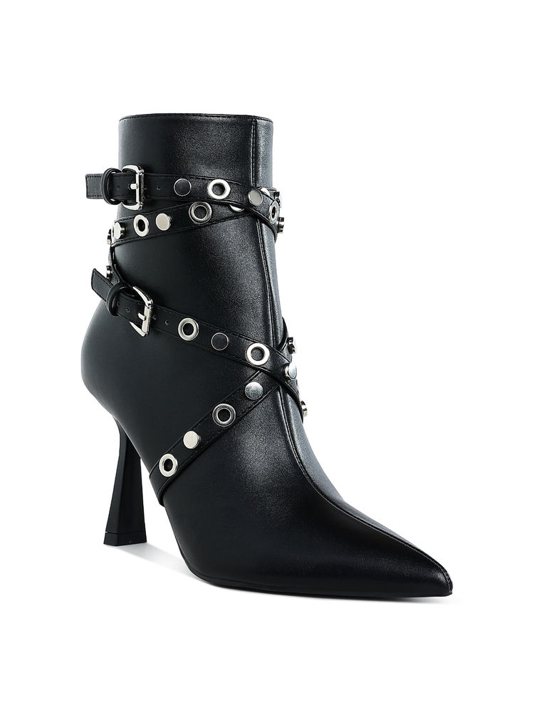 London Rag Eyelets & Studs Harness Ankle Casual Boots Black-image-15
