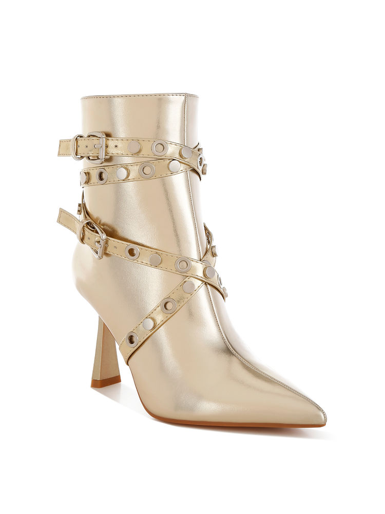 London Rag Eyelets & Studs Harness Ankle Casual Boots Gold-picture-37