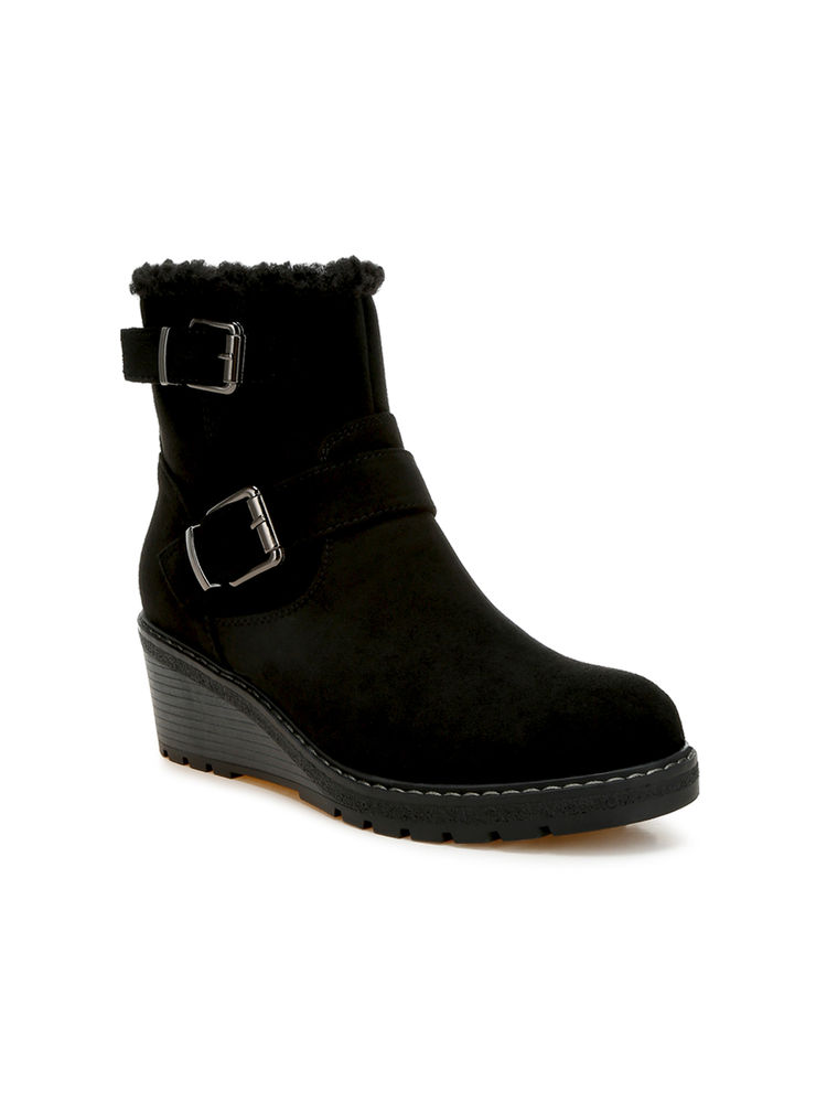 London Rag Faux Fur Harness Casual Boots Black-picture-11