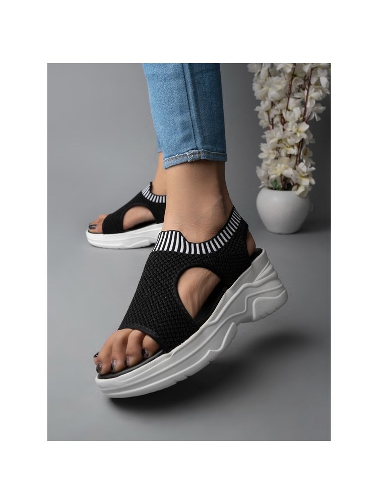 Shoetopia Lightweight Comfortable Daily Wear & Trendy Flatforms Black Sandals